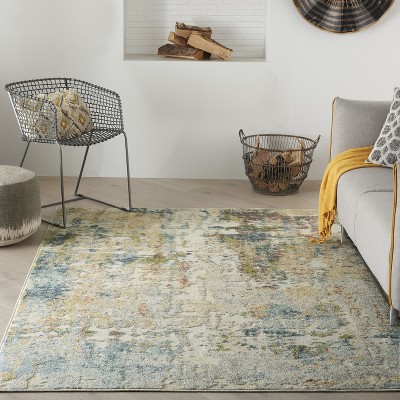Ivory Abstract Hand-Knotted Soft Synthetic Area Rug 6'6" x 9'6"