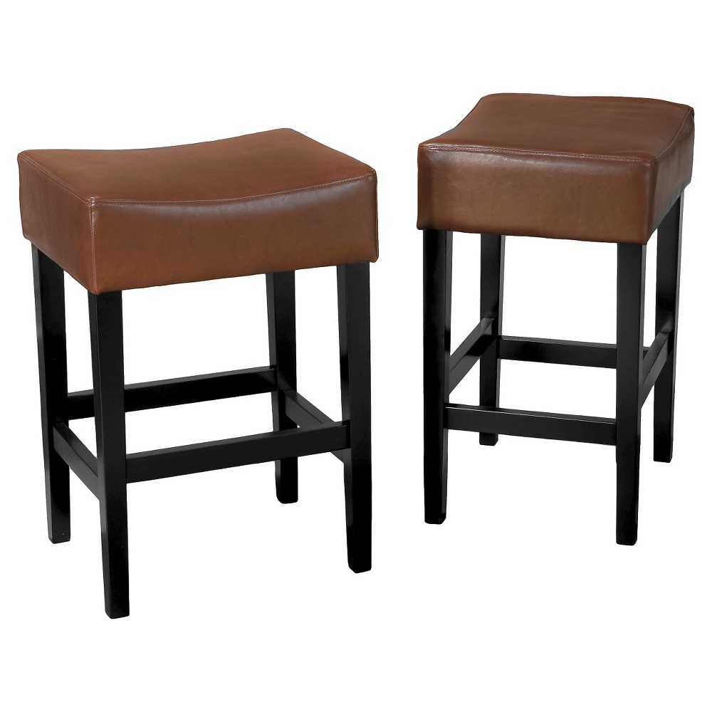 Photos - Chair Christopher Knight Home Set of 2 25.5" Lopez Backless Leather Counter Height Barstool Light Brown : Upholstered, Wood Frame