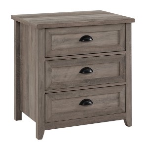 Vynxaria Transitional Farmhouse 3-Drawer Nightstand - Grey Wash, Telescoping Metal Glides, Framed Faces, Powder-Coated Steel Cup Handles, MDF/Laminate - 1 of 4