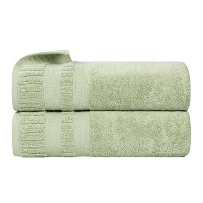 Ribbed Textured Border Zero Twist Cotton Medium Weight Towel Set by Blue Nile Mills