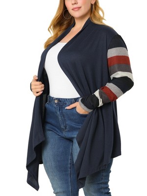 Agnes Orinda Women's Plus Size Christmas Asymmetric Colorblock Open Front Knit Cardigans