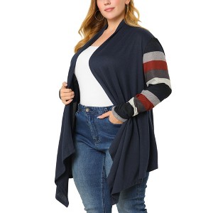 Agnes Orinda Women's Plus Size Christmas Asymmetric Colorblock Open Front Knit Cardigans - 1 of 4
