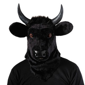 Morris Costumes Bull Adult Moving Mouth Overhead Halloween Costume Mask - Black One Size Fits Most - 1 of 4