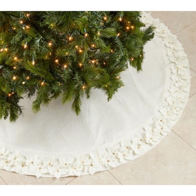 White Felt Floral Design Christmas Tree Skirt, 53 Inches