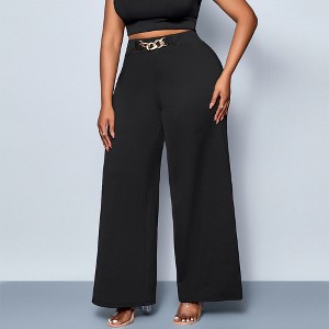 Coolmee Large Size Women's High Waist Palazzo Pants Casual Wide Leg Trousers Loose Work Office Business Suit Pant Pockets - 1 of 4