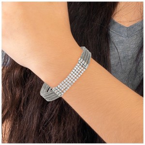 Chisel Stainless Steel Polished with Cubic Zirconia Mesh Multi Strand 6.5" Bracelet with 1.5" Extension - 1 of 4