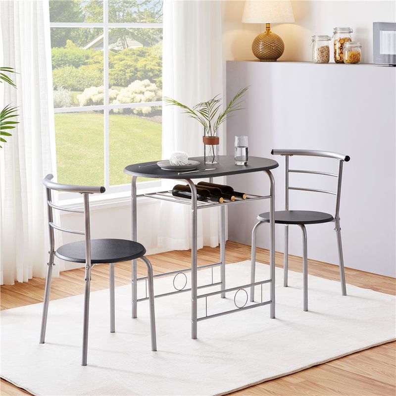 Yaheetech Round Dining Table Set for 2 with Steel Legs, Storage Rack, 3 of 11