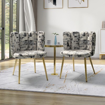 Set Of 2 Jorge Upholstered Modern Printed Fabric Accent Side