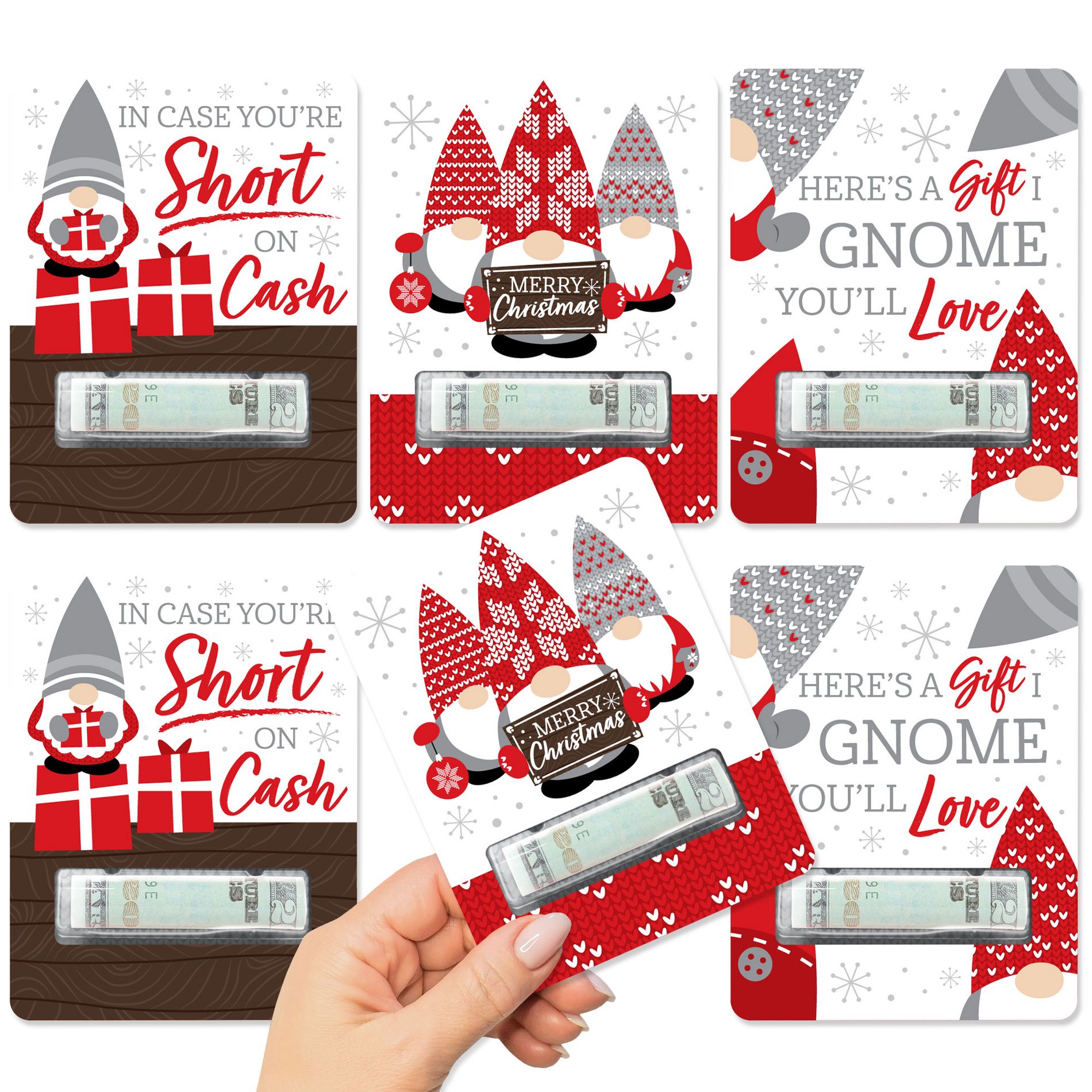 Big Dot of Happiness Christmas Gnomes - DIY Assorted Holiday Party Cash Holder Gift - Funny Money Cards - Set of 6