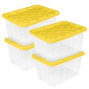 Sterilite Industrial Storage Box with Comfort Carrying Handles, Organizer for Closet, Bathroom, Garage, Office or Pantry, 27 Gal, Yellow, 4 Pack - 1 of 4