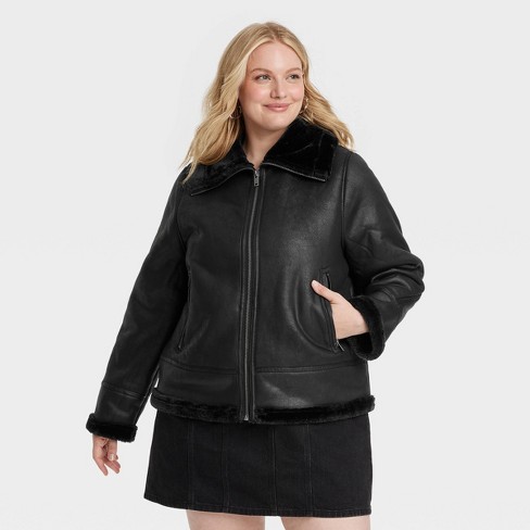 Women s Faux Shearling Jacket Universal Thread Black 1x Target