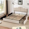 VECELO Queen/Full Size Platform Bed Frame with Type-C & USB Charging Stations and 4 Storage Drawers, Upholstered Adjustable Headboard, Beige - 2 of 4