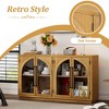 ORRD Natural Wood Sideboard, 4-Door Buffet Cabinet with Glass & Adjustable Shelves - 3 of 4