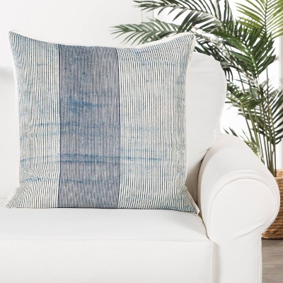 22" Blue and White Striped Cotton Square Throw Pillow