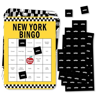 Big Dot of Happiness NYC Cityscape - Bar Bingo Cards and Markers - New York City Party Bingo Game - Set of 18