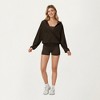 Anna-Kaci Active Women's Waffle Knit Long Sleeve Active Hoodie Top with Deep V-Neckline Fit and Stretch Texture - 3 of 4