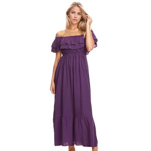 Anna-Kaci Women's Off Shoulder Double Ruffle Elastic Waist Maxi Flared Dress - 1 of 4
