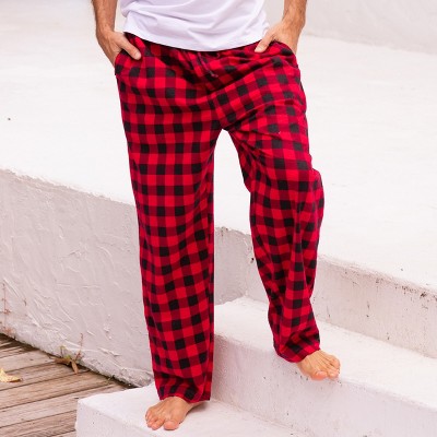 Adr Men's Cotton Flannel Pajama Pants, Winter Pj Bottoms Red Buffalo