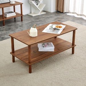 Modern 2-Tier Coffee Table for Living Room, Rectangular Center Table with Open Storage Shelf, End Table with Rounded Rubberwood Legs - 1 of 4