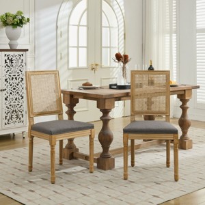 French Upholstery Dining Chairs Set of 2 with Rattan Backrest and Solid Wood Frame for Kitchen,Living Room – Maison Boucle - 1 of 4