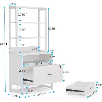 White Vertical 2 Drawer File Cabinet with Lock and Open Shelves