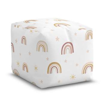 Sweet Jojo Designs Girl Unstuffed Fabric Ottoman Pouf Cover Decorative Storage Boho Rainbow Pink Tan and Yellow Insert Not Included