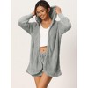 cheibear Women's Fuzzy Fleece Soft Coat Jacket and Crop Top with Shorts 3-Piece Pajamas Lounge Set - 2 of 4