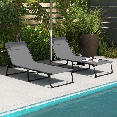 Maggift Patio Chaise Lounges Set of 2, Portable Foldable Lounge Chair, Adjustable Angle Multifunctional Patio Lounge Chair, Gray, 51.2"*25.6"*14.2"