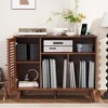 MOEPISY Record Player Stand with Charging Station, Mid-Century Turntable Stand with Slatted Doors Walnut - 3 of 4