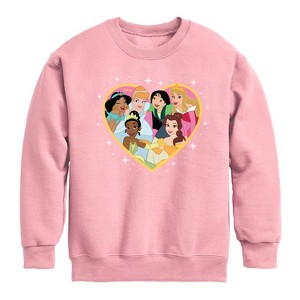Boys' - Disney - Princesses All Together Group Heart Graphic Long Sleeve Fleece Sweatshirt - 1 of 3