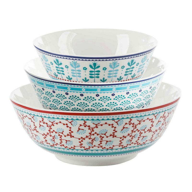 Gibson Home Village Vines 3 Piece Fine Ceramic Nesting Bowl Set in Assorted Colors, 1 of 7