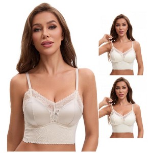 INSPIRE CHIC Women's 3 Packs Lace Wave Trim Adjustable Spaghetti Strap Built-in Bra Cropped Camisoles - 1 of 4