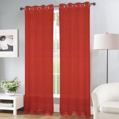 Olivia Gray Erica Doily Stripe Grommet Panel Pair - 54x90", Red