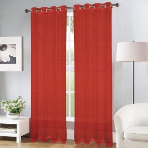 Olivia Gray Erica Doily Stripe Grommet Panel Pair - 54x90", Red - 1 of 4