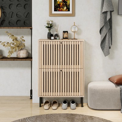 TIRAMISUBEST 2 Door Shoe Rack, Freestanding Modern Shoe Storage Cabinet, for Entryway