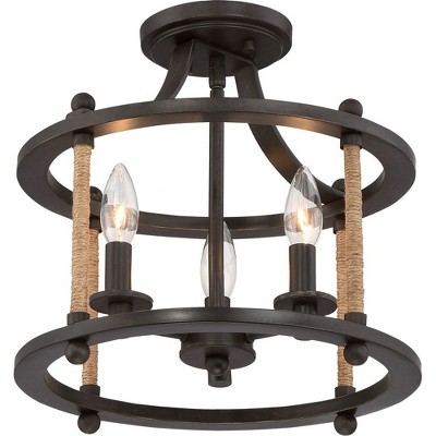 Imperial Bronze 3-Light Indoor/Outdoor Glass Semi-Flush Mount