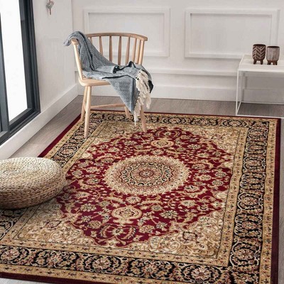 Elegant Red Medallion 8' x 10' Easy-Care Synthetic Area Rug