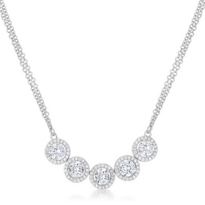 ShineHigh 5 Carat Rhodium-Plated Necklace with Five Round Cubic Zirconia Circles – Elegant Prong-Set Statement Jewelry for Special Occasions