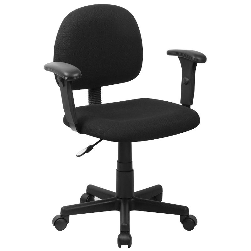 Flash Furniture Wayne Mid-Back Black Fabric Swivel Task Office Chair with Adjustable Arms, 1 of 12