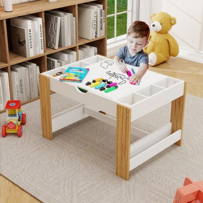 Kids 2 in 1 Play and Store Table 7 Compartments Lego Building Block Compatible Double Sided Activity Center White