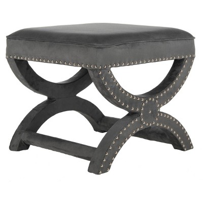 Gray Velvet Ottoman with Silver Nailhead Trim