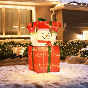 Costway Lighted Snowman in Gift Box Christmas Decoration with 100 LED Lights for Home Lawn - 1 of 4