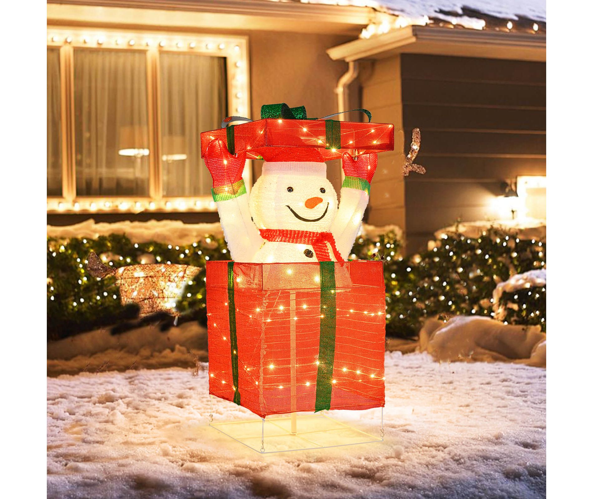 Costway Lighted Snowman in Gift Box Christmas Decoration with 100 LED Lights for Home Lawn