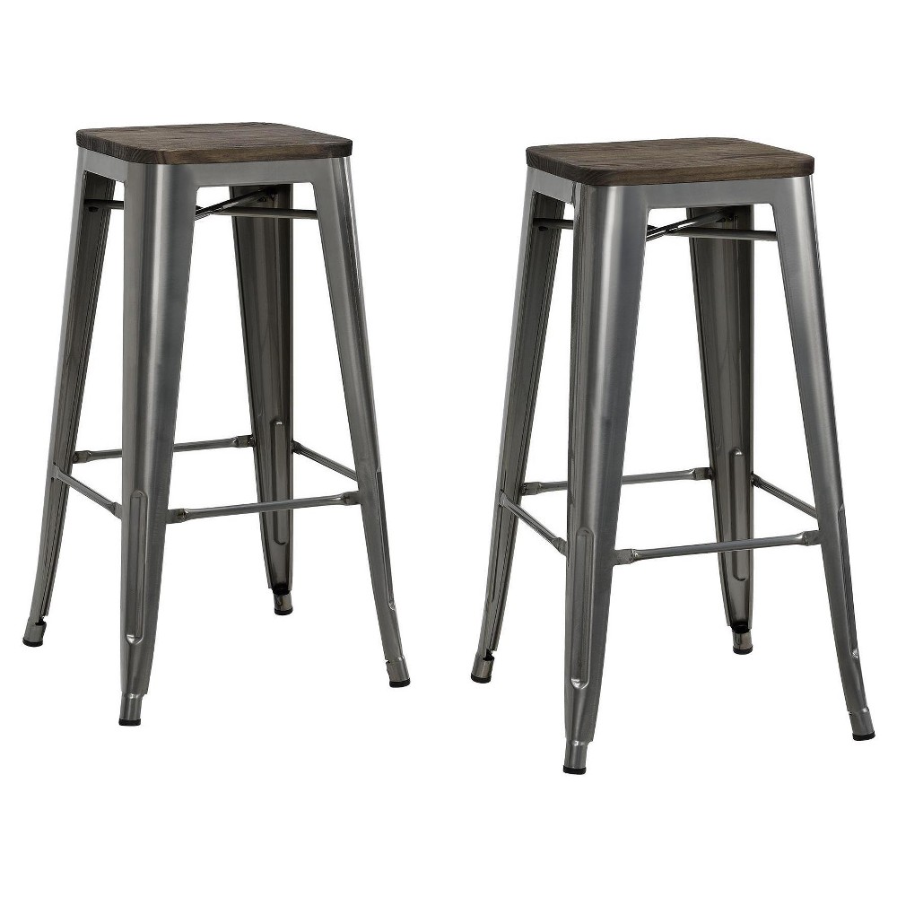 Dorel Home Products Fusion 30" Metal Backless Bar Stool with Wood Seat, Set of 2, Multiple Colors