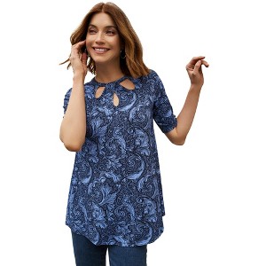 Jessica London Women's Plus Size Stretch Knit Cutout Swing Tunic - 1 of 4