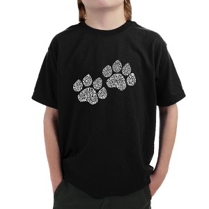 LA Pop Art Boy's Word Art T-shirt - Woof Paw Prints - 1 of 4