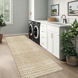 Modern Striped Area Rug Machine Washable Area Rug Stain Resistant Easy Cleaning Indoor Carpet With Non-Slip Backing Low Pile Rug - 1 of 4