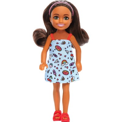 Photo 1 of Barbie 6.3 Chelsea Small Doll Brown Hair/Green Eyes Wearing Removable Blue Dress