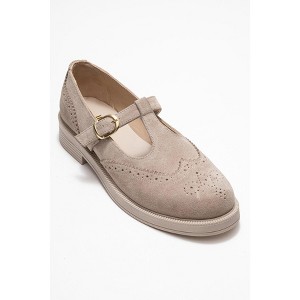 Janney - Beige Suede Leather Strap Loafers (Women) | Forever & Always Shoes - 1 of 4