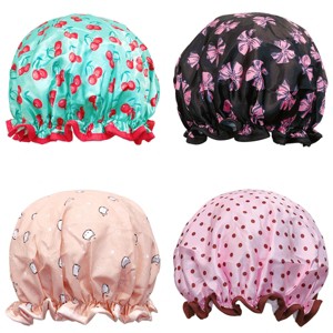 Wrapables Stylish Double Layer Waterproof Shower Caps (Set of 4) - 1 of 4